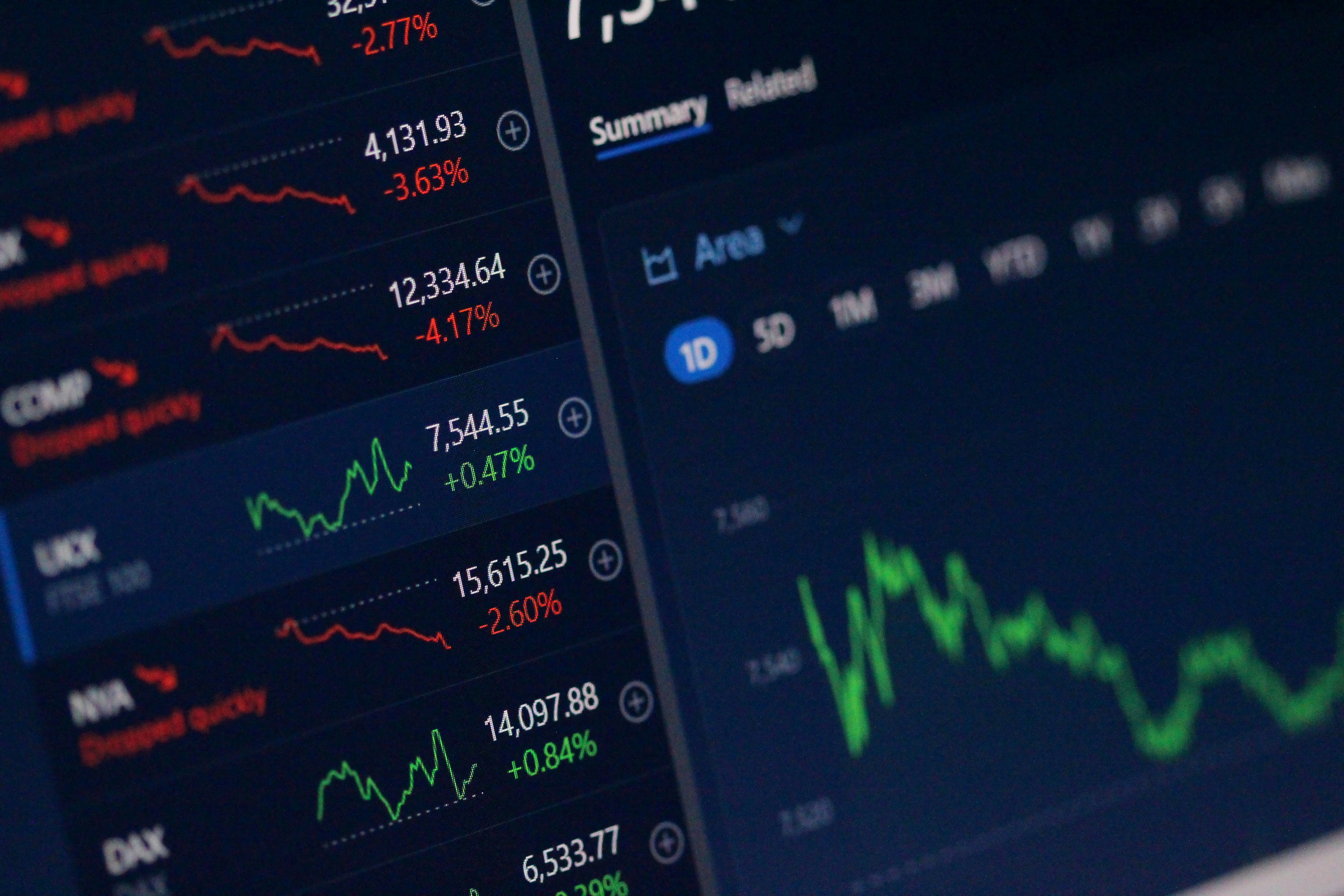 An image of a trading app with stock values