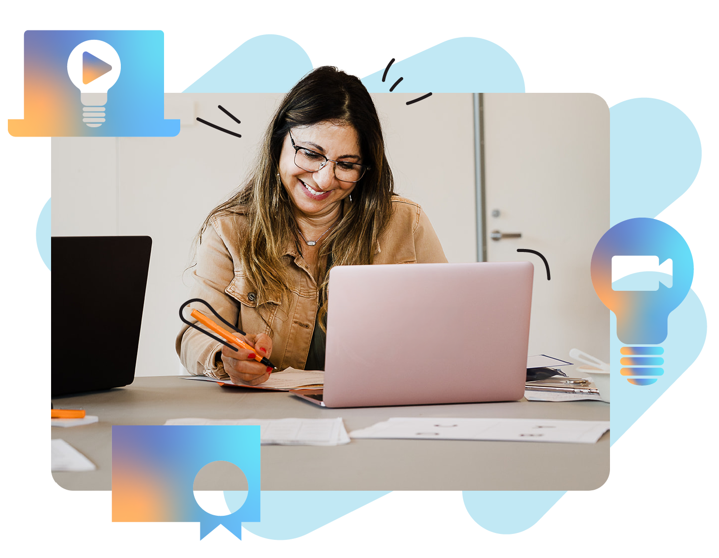 Teacher working on professional development at a laptop